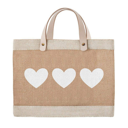 Santa Barbara Design Studio Mini Jute Tote - Natural Burlap Hand Bag with Waterproof lining and Leather Handles, 12.5" x 9.5", Hearts
