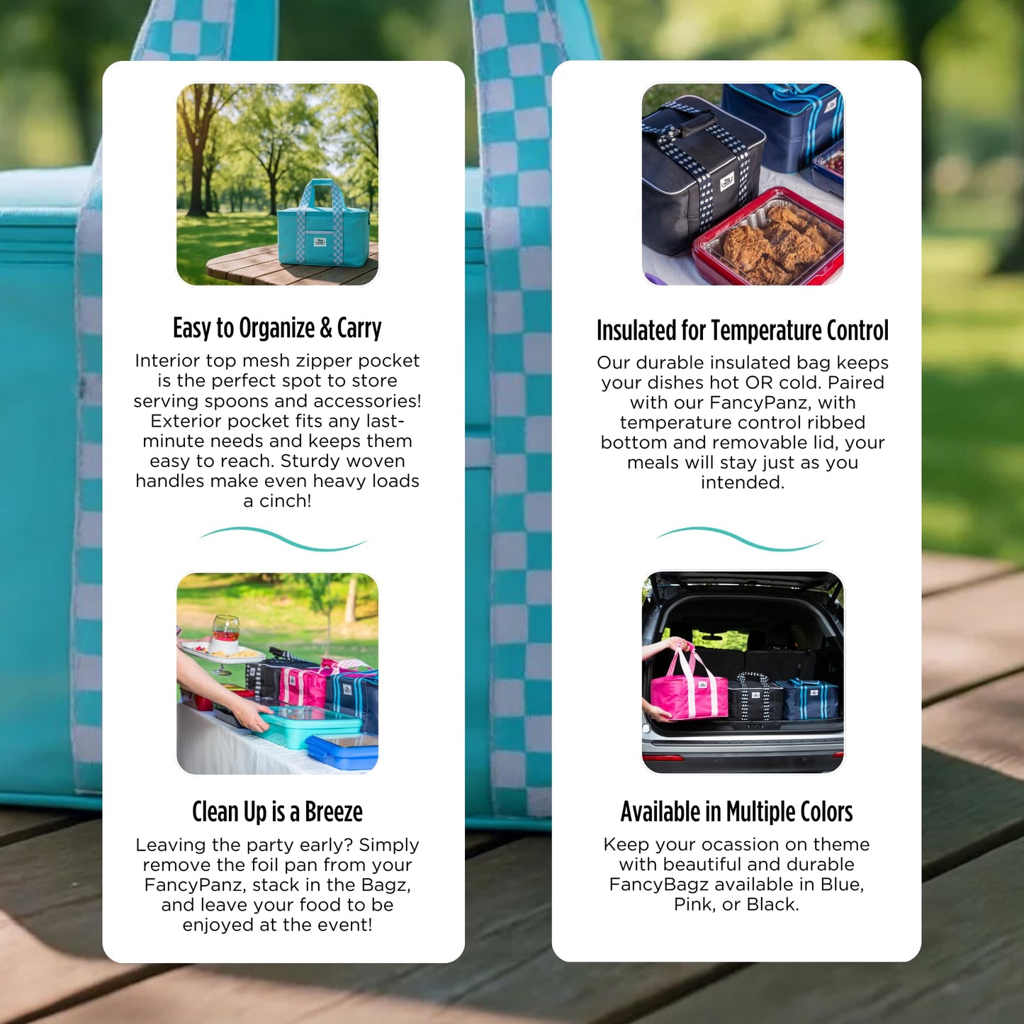 Fancy Panz - Aqua Insulated Casserole Carrier Bag - Insulated Thermal Bags for Hot & Cold Food Holds 2 Standard Size Fancy Panz - 2 Pockets - Food Container - Hosting Essentials
