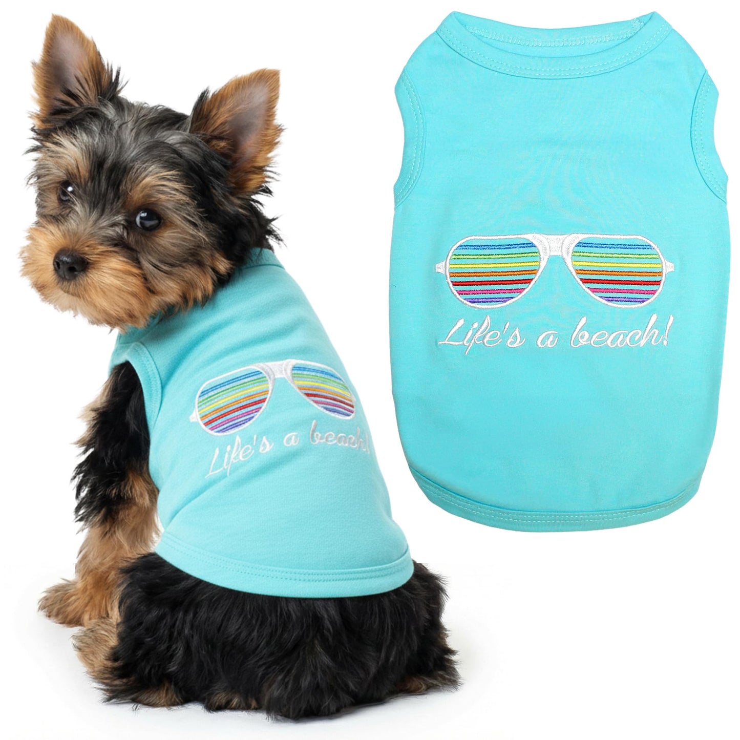 Parisian Pet Beach Dog Shirt – 100% Cotton Shirts for Small Dogs – Sleeveless Pet Vest – Lightweight and Breathable Dogs Apparel – Cute Summer Dog Clothes - Stretchy T Shirts for Pets