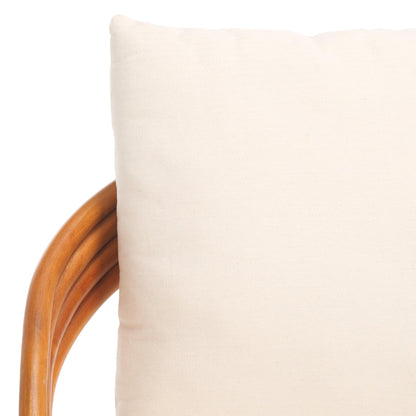 SAFAVIEH Couture Collection Demarco Tropical Coastal Natural Rattan/White Linen Cushion Accent Chair (Fully Assembled)