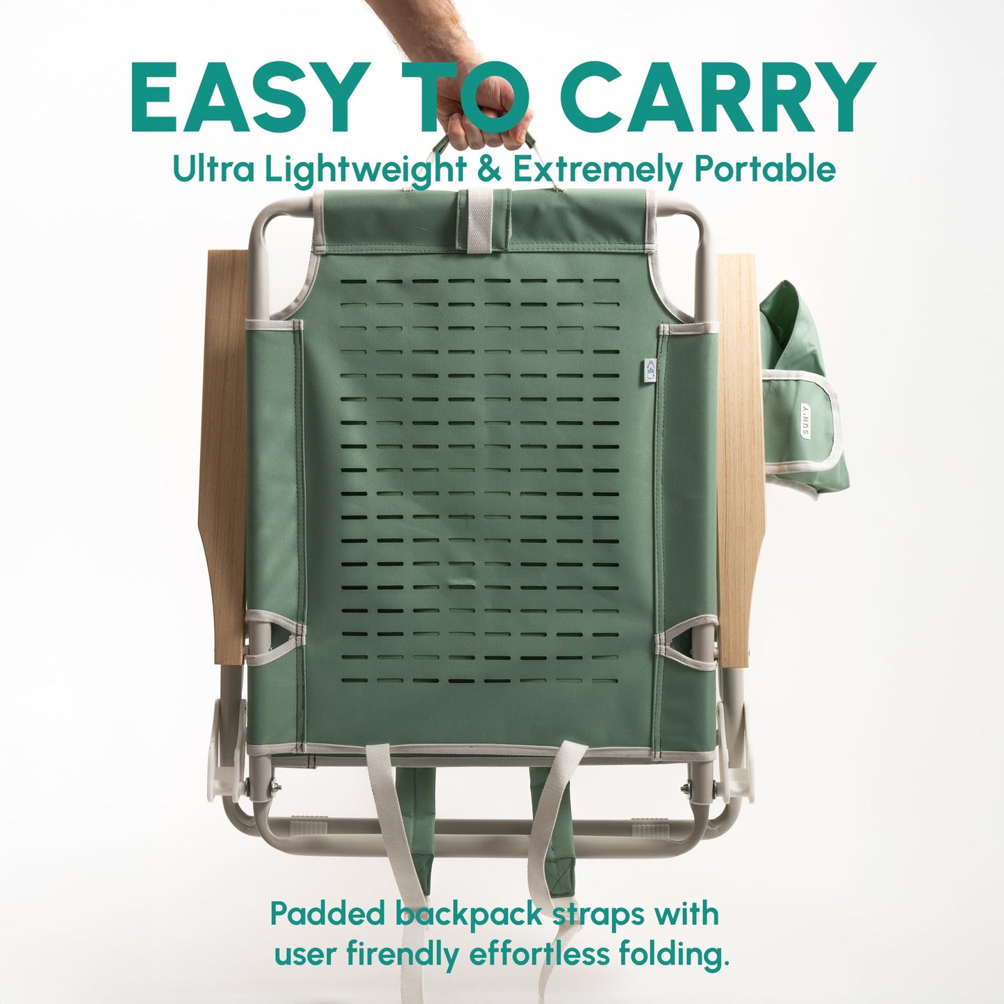 SUN'Y Escapes Backpack Beach Chair - Made w/Ocean Bound Plastics, Customizable w/MOLLE Accessories, Ultra Lightweight, Low-Seat Natural Comfort, Durable, Rust Free & Waterproof - Seashell White