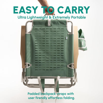 SUN'Y Escapes Backpack Beach Chair - Made w/Ocean Bound Plastics, Customizable w/MOLLE Accessories, Ultra Lightweight, Low-Seat Natural Comfort, Durable, Rust Free & Waterproof - Seashell White