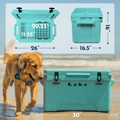 Laka Cooler – 45 Quart Rotomolded Hard Cooler, Insulated Ice Chest Holds 36 Cans/45lb Ice, Up to 10 Days Cold, Drain Plug + Basket, Non-Slip Feet, Beach Boat Camping Tailgate - Seafoam
