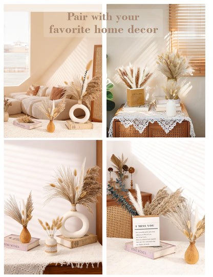 xin's convey 120 PCS Dried Pampas Grass, Dried Flowers, Reed Grass Bouquet for Bohemian Flowers Home Table Wedding Decoration, Rustic Farmhour.(Light Brown)