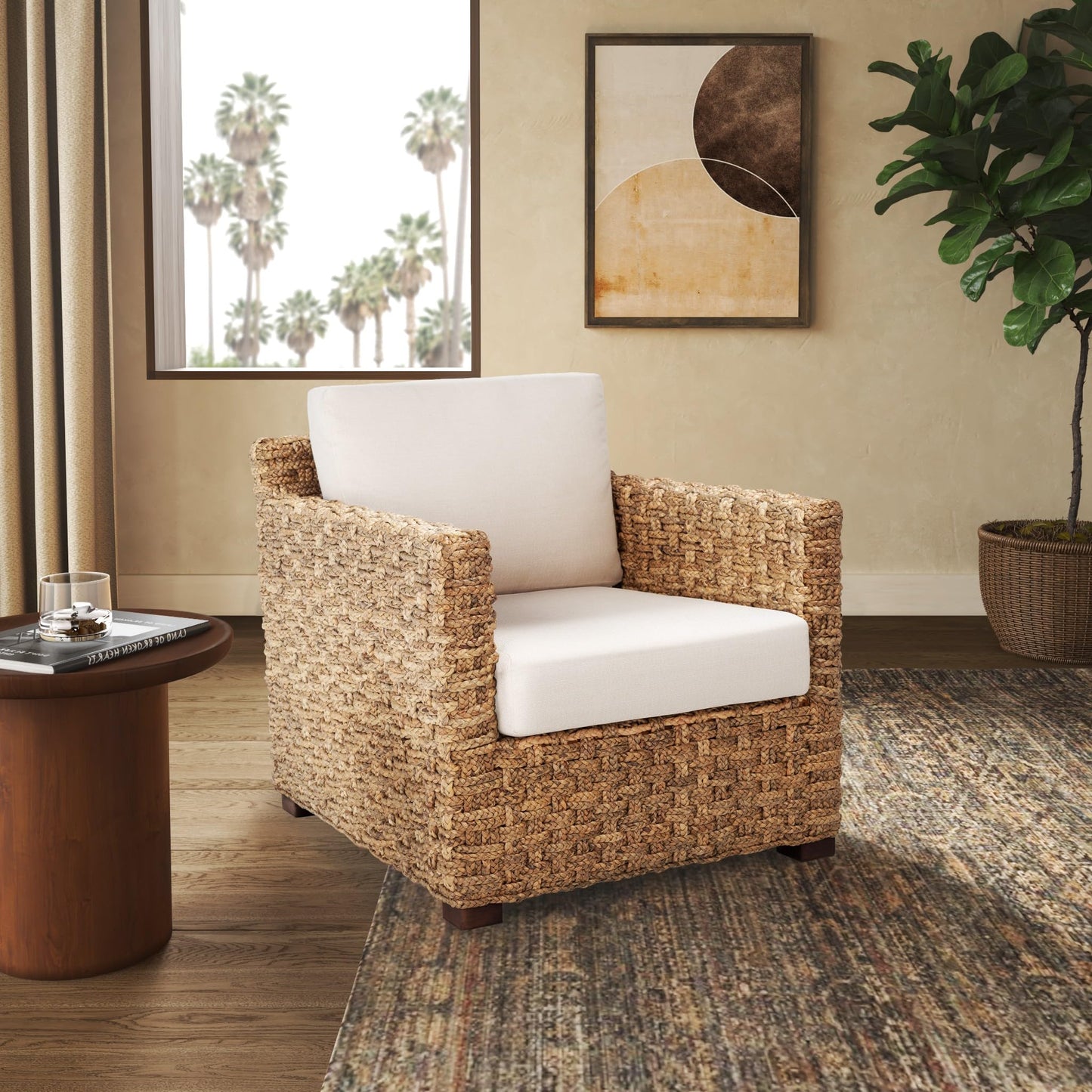 SAFAVIEH Couture Home Collection Gregory Natural/Beige Cushion Water Hyacinth Accent Chair (Fully Assembled)