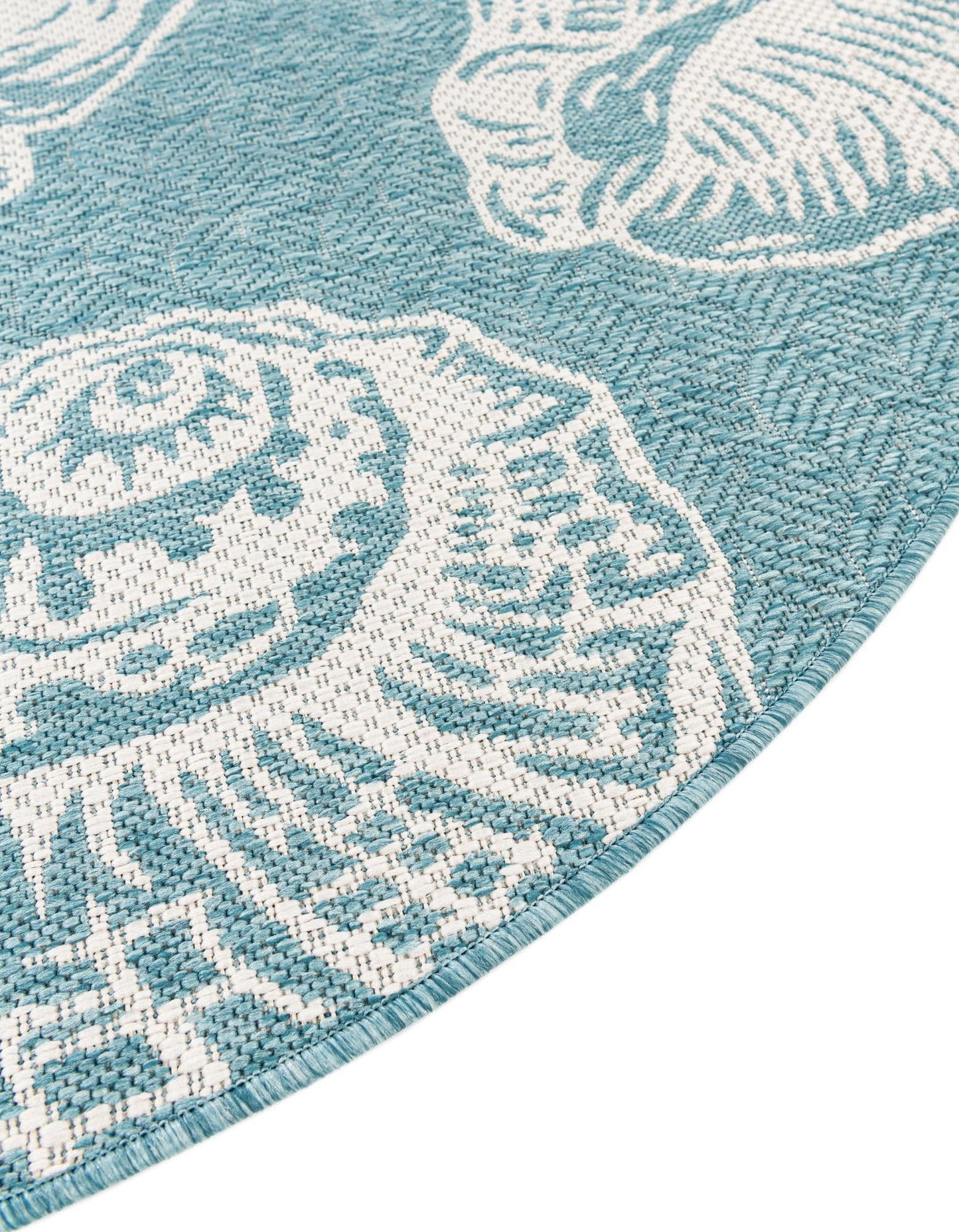 Rugs.com Outdoor Coastal Collection Rug – 10 Ft Round Aqua Flatweave-Pile Rug Perfect for Kitchens, Dining Rooms