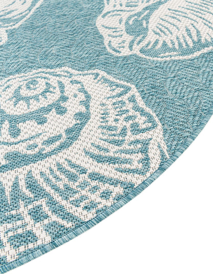 Rugs.com Outdoor Coastal Collection Rug – 10 Ft Round Aqua Flatweave-Pile Rug Perfect for Kitchens, Dining Rooms