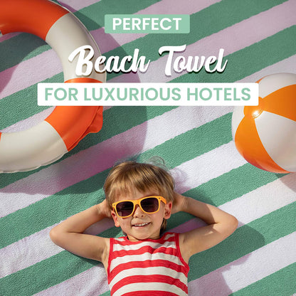 Green Cabana Stripe Extra Large Bulk Beach Towels 33x70 (24 Pack) - 100% Soft Ringspun Cotton Pool Towels Bulk - 2 Dozen Wholesale Beach Towels - Highly Absorbent Large Towels for Hotels, and Resorts