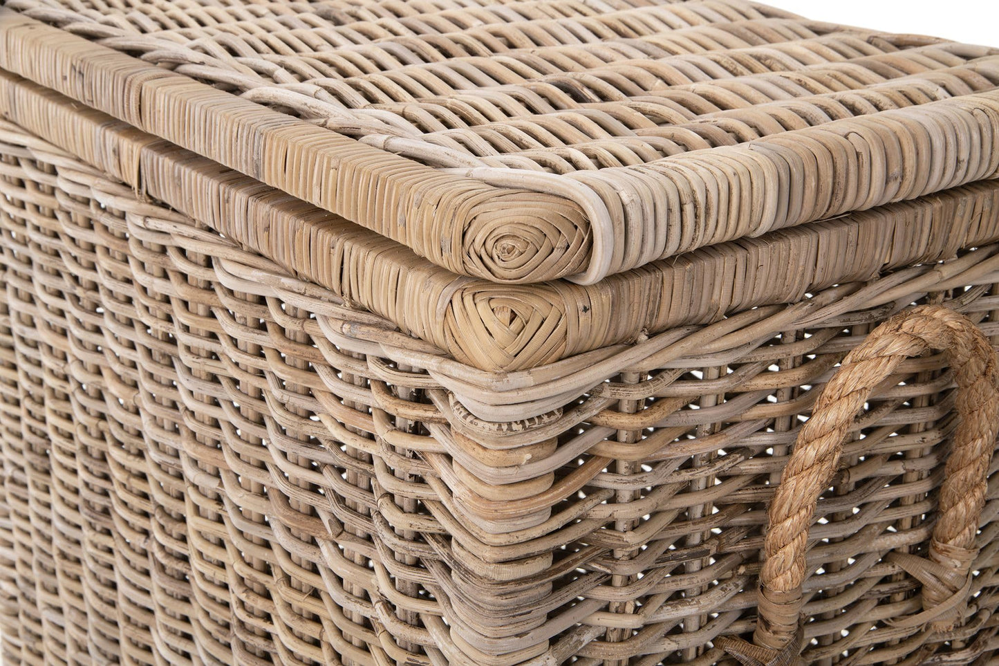 Kouboo Tall Rattan Storage Basket with Handles and Lid Wicker Trunk for Bedroom, Bathroom or any Room Natural Coastal Beach Style Decor 24 in. H x 24 in. W x 16 in. D - from