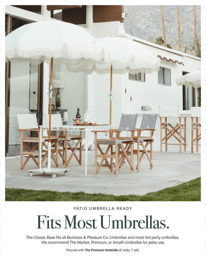 Business & Pleasure Co. Classic White Umbrella Base - Perfect for The Patio Table or Pool - Heavy Outdoor Square Metal Stand - Fits Beach, Market, & Patio Umbrellas - 55 lbs