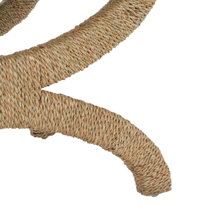 SAFAVIEH Couture Collection Aikan Coastal Natural/Beige Woven Seagrass Solid Wood Ottoman Foot Stool (Fully Assembled)