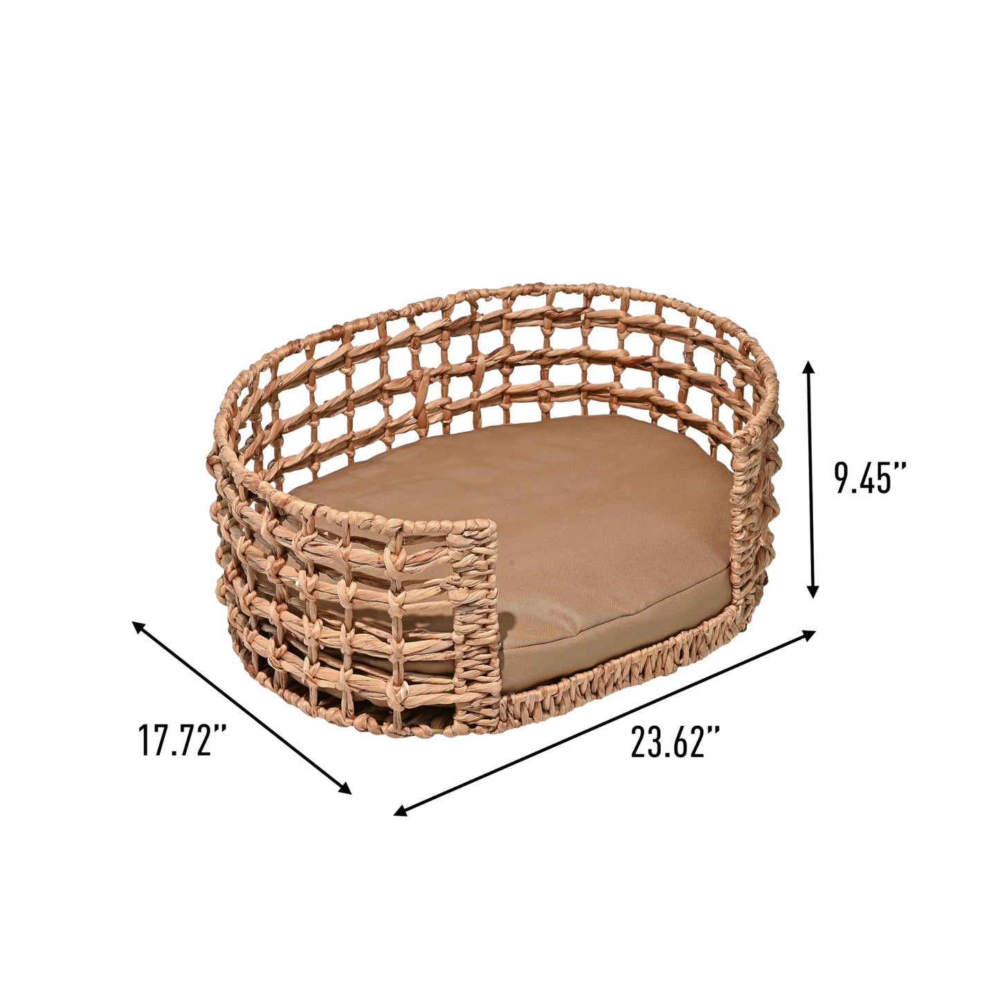 The LICKER Store DBD4000A Gigi 24" x 18" Modern Bohemian Handwoven Hyacinth Open-Weave Oval Pet Bed with Machine-Washable Cushion, Natural