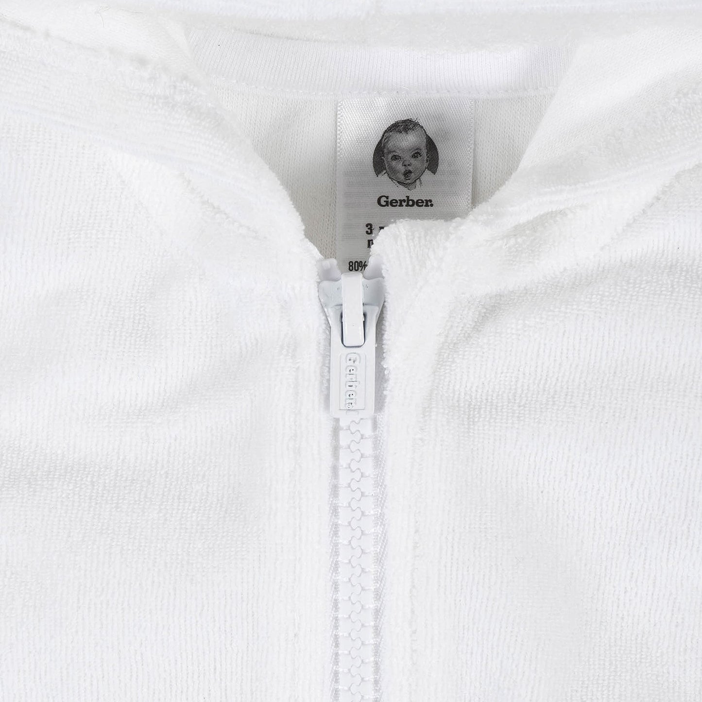 Gerber Baby Girls Toddler Zipper Hoodie Terry Swimsuit Cover Up, White, 18 Months