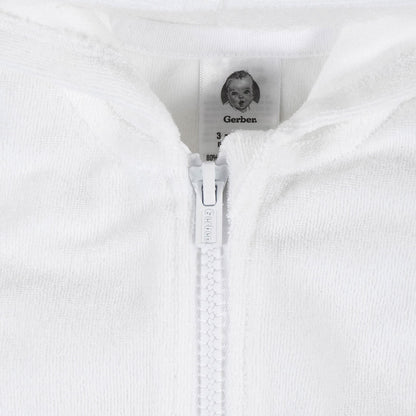 Gerber Baby Girls Toddler Zipper Hoodie Terry Swimsuit Cover Up, White, 18 Months