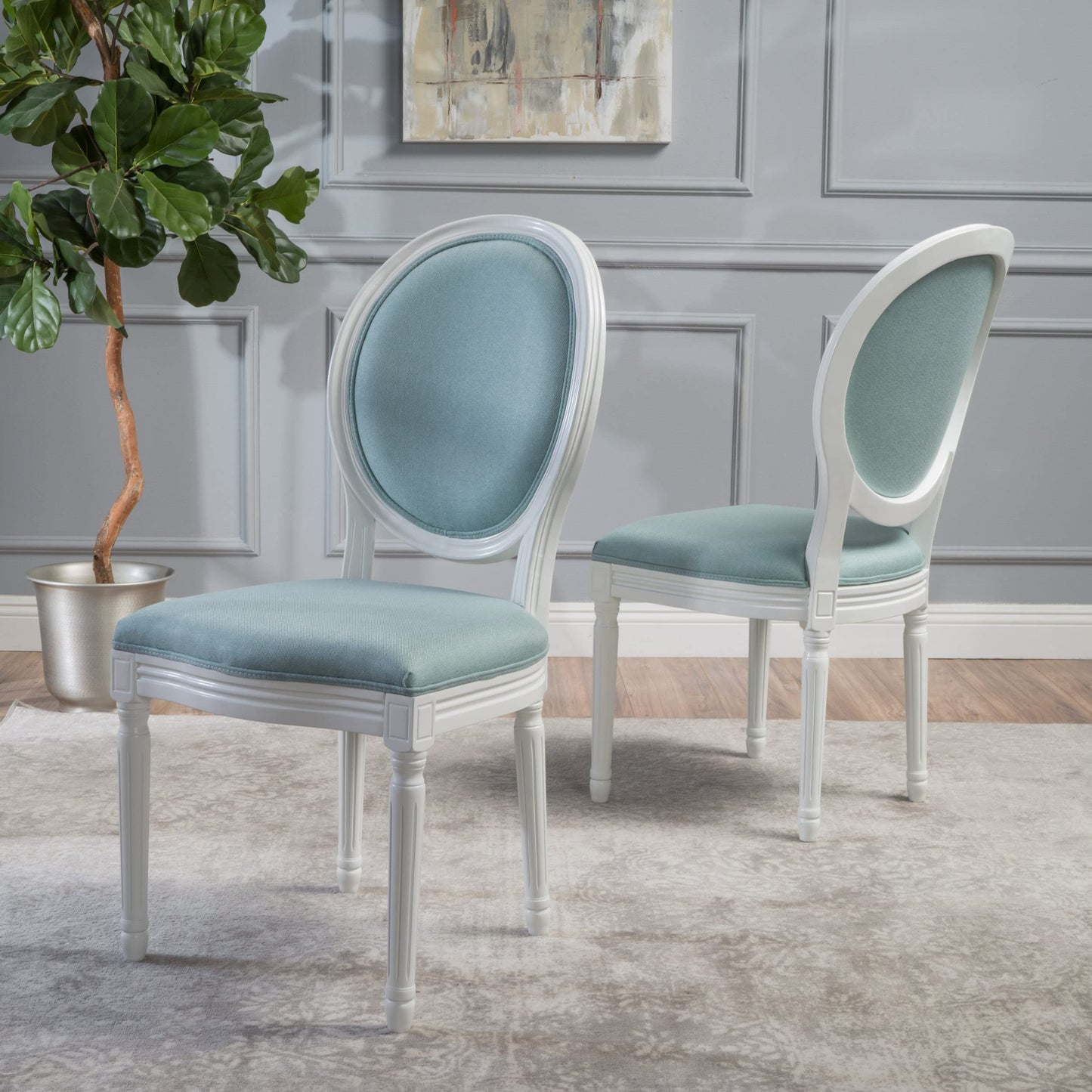 Christopher Knight Home Phinnaeus Fabric Dining Chairs, 2-Pcs Set, Light Blue