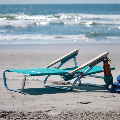 Tommy Bahama 5-Position Lay Flat Cup Holder and Towel Bar Beach Chair, 1-Pack, Turquoise Check