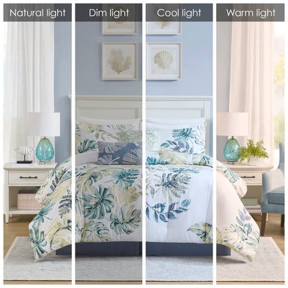 Harbor House Cozy Cotton Comforter Set - Coastal, All Season Down Alternative Casual Bedding with Matching Shams, Decorative Pillows, Lorelai, Monstera Leaf Green King(110"x96") 6 Piece