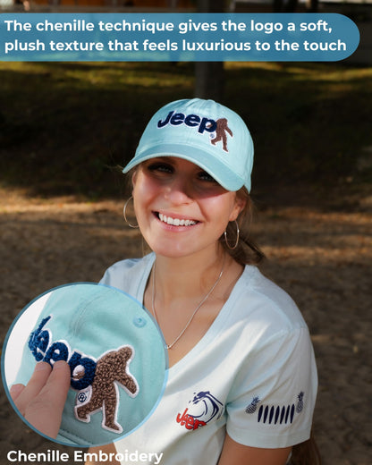 Jeep Ladies Hat Chenille Embroidered Sasquatch and Text Logo Garment Washed Twill with Adjustable Strap (US, Alpha, One Size, Mint)