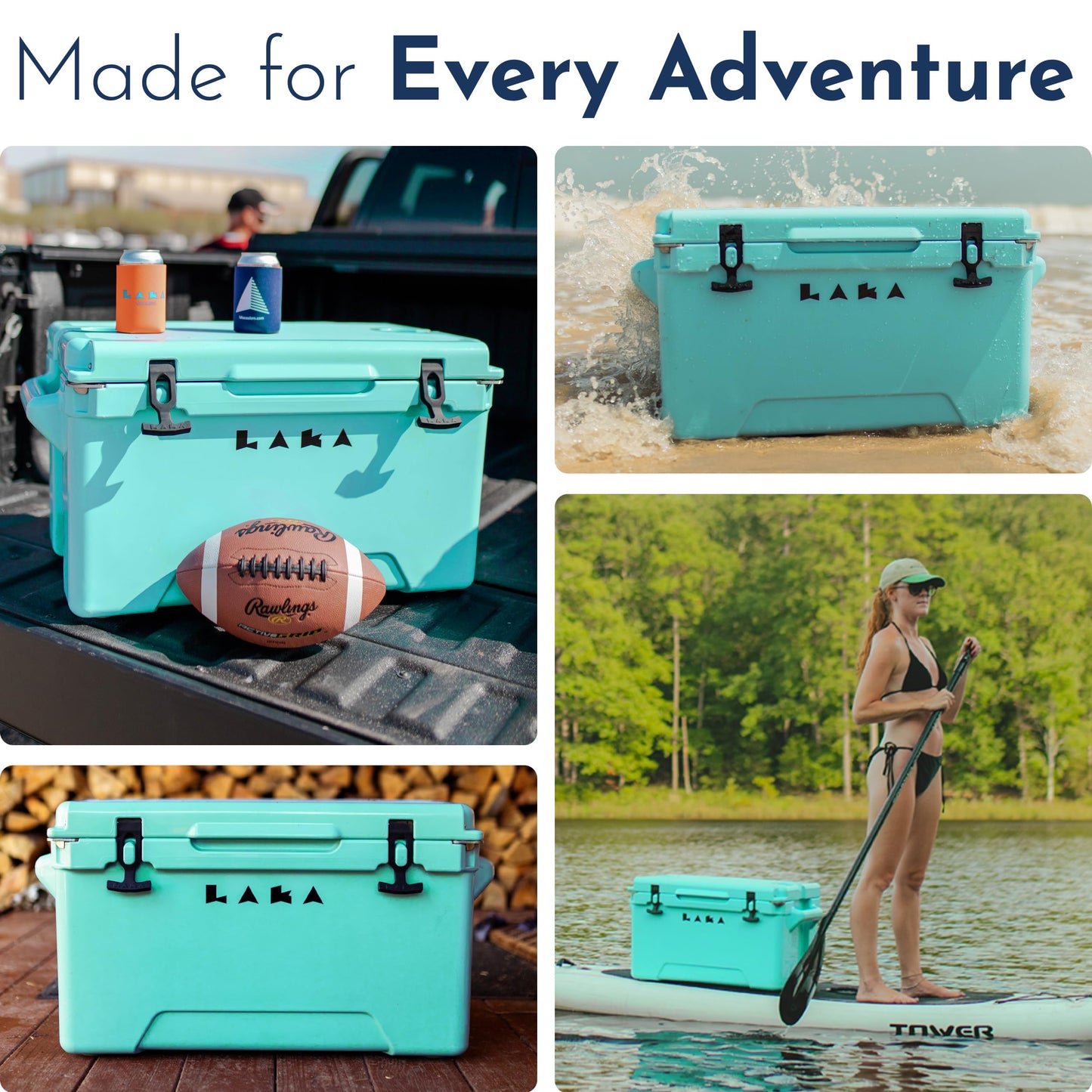 Laka Cooler – 45 Quart Rotomolded Hard Cooler, Insulated Ice Chest Holds 36 Cans/45lb Ice, Up to 10 Days Cold, Drain Plug + Basket, Non-Slip Feet, Beach Boat Camping Tailgate - Seafoam