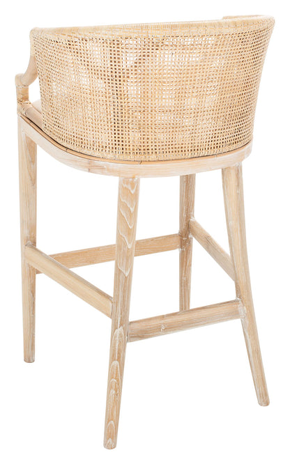 Safavieh Home Collection Brando Tropical Coastal Natural Wash Legs Cushion Solid Wood 30-inch Bar Stool (Fully Assembled)