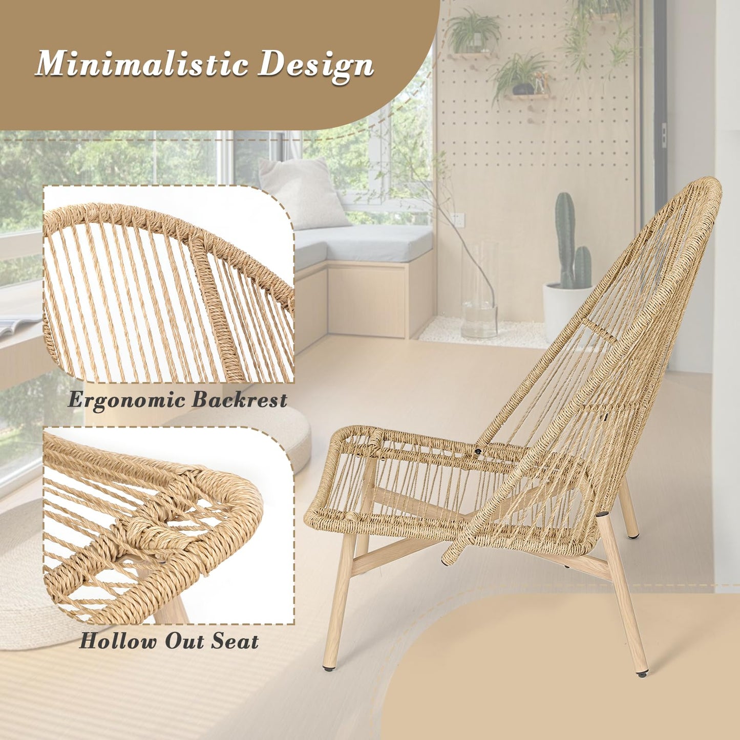 Athena Collection Patio Wicker Egg Chair with Folding Canopy, All-Weather Rattan Patio Lounge Chair with Sun Shade, Balcony Furniture Outside Seating for Front Porch, Garden, Poolside, Outdoor, Beige