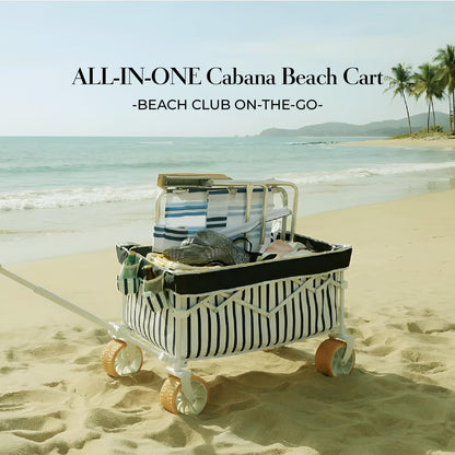 DEER LAND Beach Wagon Cart with Big 6.7" Fat Tires, Foldable Sand Wagon for Beach, Camping & Outdoor Use – Large Capacity, Easy Pull Design, Heritage Navy Stripe
