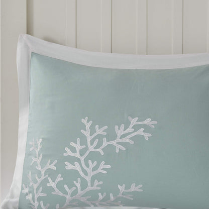 Harbor House Cotton Comforter Set - Coastal Oceanic Sealife Design, All Season Down Alternative Bedding with Matching Shams, Bedskirt, Queen(92"x96"), Coastline, Coral Aqua, 4 Piece