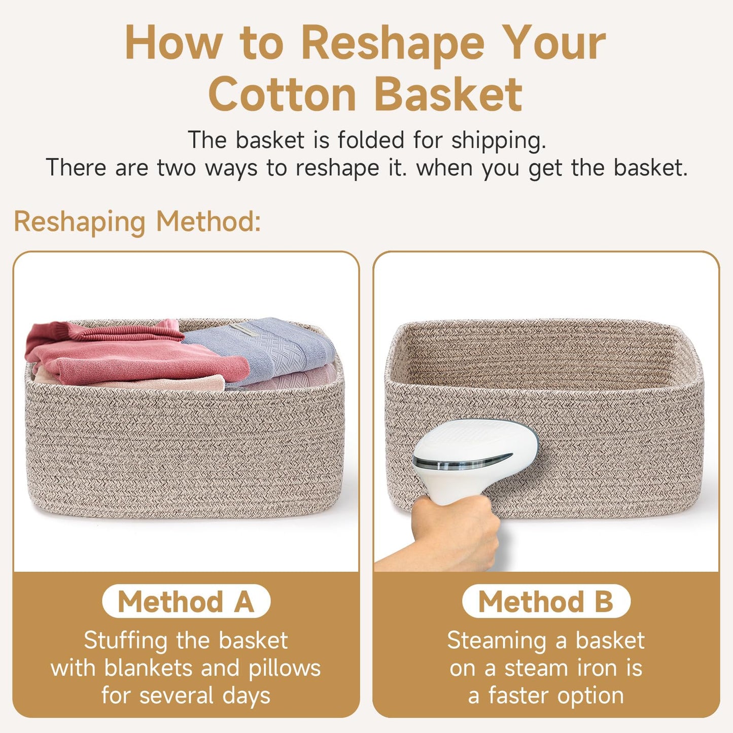 Maxuni 3-Pack Small Storage Baskets for Organizing | Woven Shelf Toy Basket | Rope Baskets for Gifts Empty | Closet Organizer Bins with Handles | Cube Decorative Box | 11.8×7.8×5.1” | Light Blue