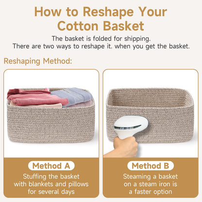 Maxuni 3-Pack Small Storage Baskets for Organizing | Woven Shelf Toy Basket | Rope Baskets for Gifts Empty | Closet Organizer Bins with Handles | Cube Decorative Box | 11.8×7.8×5.1” | Light Blue