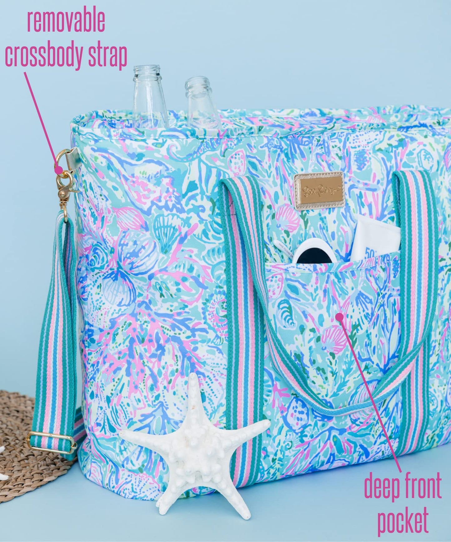 Lilly Pulitzer Picnic and Beach Cooler Bag, Insulated Soft Cooler with Adjustable Shoulder Strap and Zippered Top, Large for Groceries or Travel, Soleil It On Me