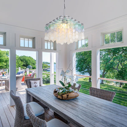 TRIBILLION 24" Capiz Shell Chandelier Dining Room Chandeliers Bathroom Pendant Light 6 Light Coastal Ceiling Hanging Light for Kitchen, Living Room,Bathroom and Bedroom,Bulbs Included