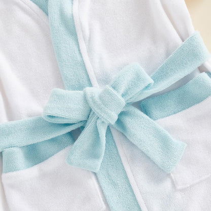 Motlapol Toddler Baby Boy Girl Swimsuit Cover Up Short Sleeve Color Block Belted Terry Cloth Poncho Infant Pool Beach Towel (Blue, 6-12 Months)