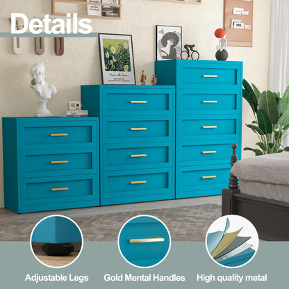 Baborokic Metal 3 Drawer Dresser for Bedroom,Closet Chest Dressers Storage with Drawers,Steel Dressers & Chests of Drawers, Wide Blue Metal Dresser Organizer for Bedroom,Living Room,Hallway