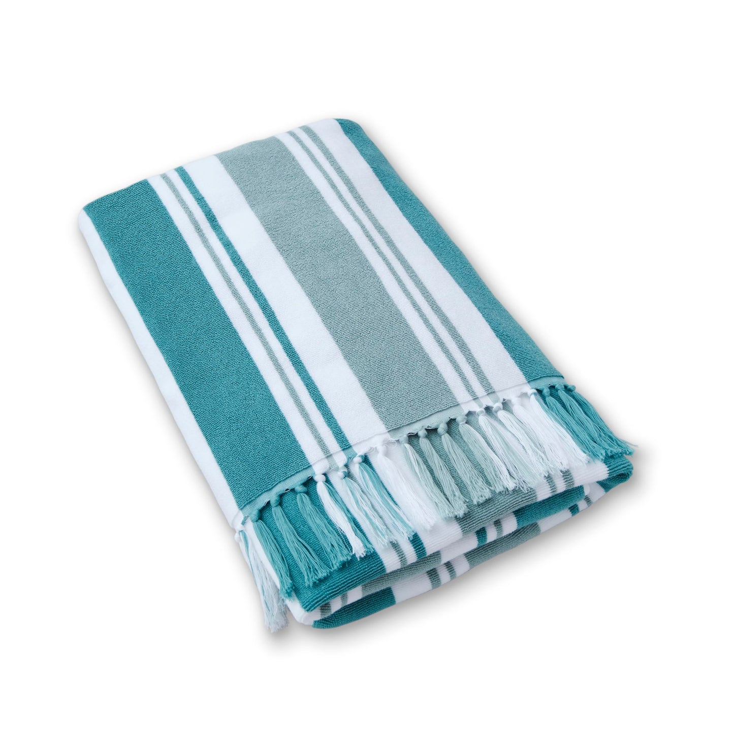 Laguna Beach Textile Co. Striped Cabana Beach Towel - Oversized, Plush 630 GSM Cotton - Palm Green