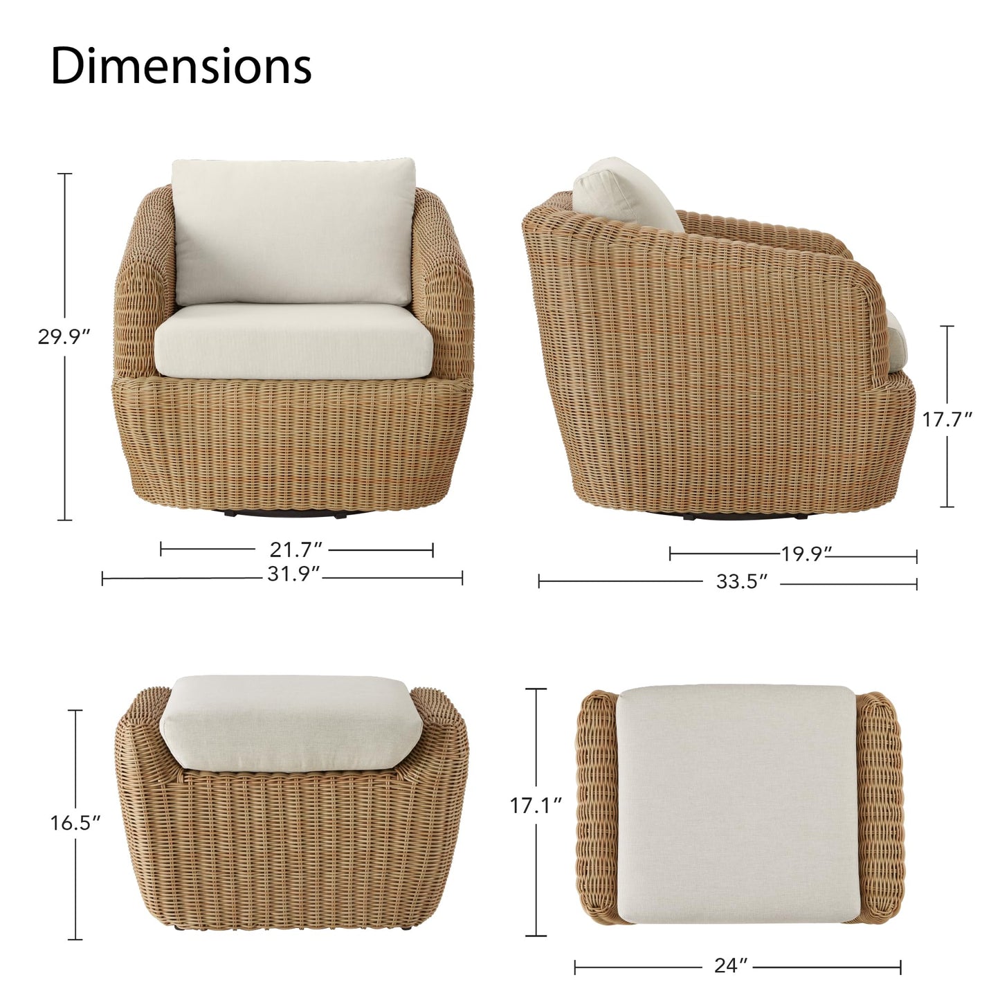 CHITA 2 Pieces Patio Wicker Furniture Set, Outdoor Rattan Chair Set with Removable Thickened Cushions, Fully Assembled(Beige Cushions with Light Brown Wicker)