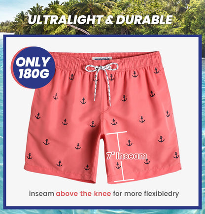 MaaMgic Mens Quick Dry Anchor Swim Trunks with Mesh Lining Swimwear Bathing Suits,Red-glm009,Medium
