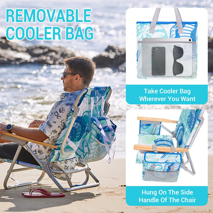 #WEJOY Beach Chair with 4 Positions for Adults Portable Backpack Aluminum Beach Chair with Wooden Armrest Lightweight Folding Chairs with Back Pocket Bag for Lawn Pool Patio Camping (Cyan Green)