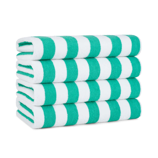 Arkwright California Cabana Stripe Beach Towel - Pack of 4, Large Soft Quick Dry Cotton Terry Towels Set for Pool, Swim, and Hot Tub, Oversized 30 x 70 in, Green
