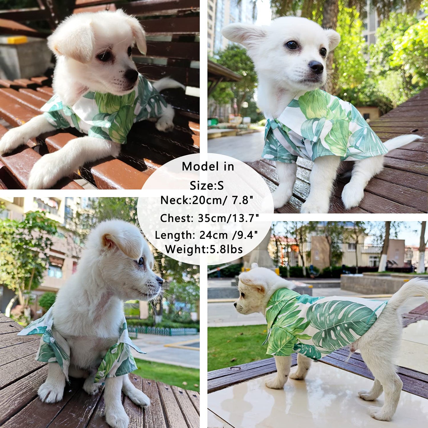 LKEX Dog Shirt Hawaiian Puppy Clothes, Leaf Printed Lapel Vest Summer Polo T-Shirt Pet Apparel Dog Clothes for Small Medium Boy Girl Dogs Cats, Cool Doggy Kitten Outfits Costumes M