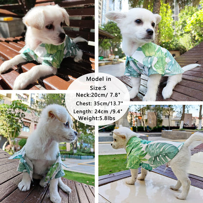 LKEX Dog Shirt Hawaiian Puppy Clothes, Leaf Printed Lapel Vest Summer Polo T-Shirt Pet Apparel Dog Clothes for Small Medium Boy Girl Dogs Cats, Cool Doggy Kitten Outfits Costumes M