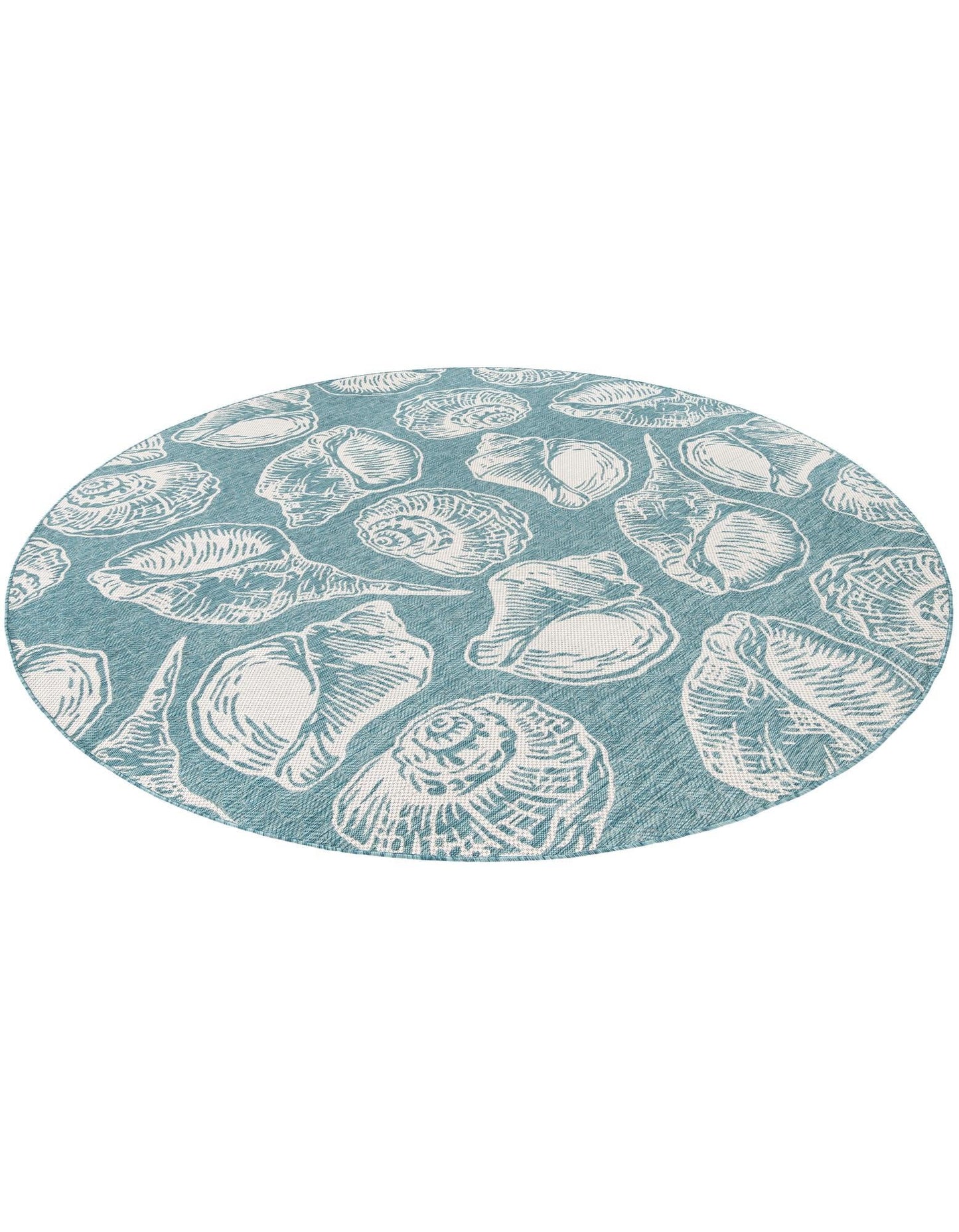 Rugs.com Outdoor Coastal Collection Rug – 10 Ft Round Aqua Flatweave-Pile Rug Perfect for Kitchens, Dining Rooms
