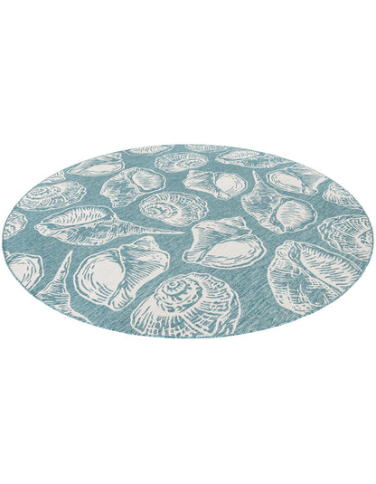 Rugs.com Outdoor Coastal Collection Rug – 10 Ft Round Aqua Flatweave-Pile Rug Perfect for Kitchens, Dining Rooms