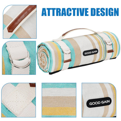 G GOOD GAIN Picnic Blanket Waterproof & Sand Proof,Beach Blanket Portable with Carry Strap, XL Large Foldable Picnic Rug Machine Washable for Camping Party,Wet Grass,Kids Playground.(Pineapple Yellow)
