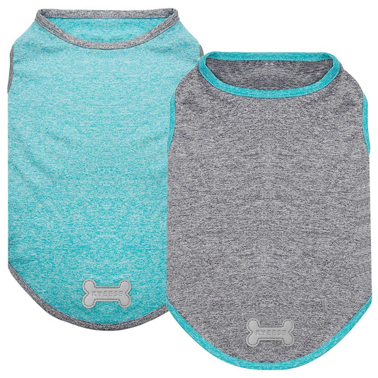 KYEESE 2 Pack Sun Protection Dog Shirts Quick Dry Soft Stretchy Dog T-Shirts with Reflective Label Tank Top Sleeveless Vest Pet Clothes for Small Pet, Large, Grey+Blue