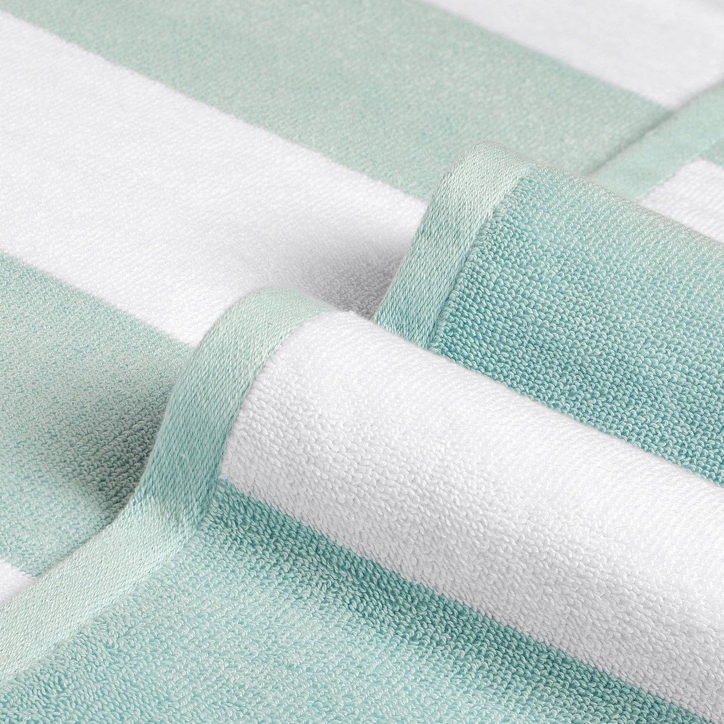 WEDPLAN Cotton Oversized Beach Towel - 40 x70 Inch Extra Large Striped Pool Towel, Big Soft Terry Cloth Turquoise Cabana Swim Towel