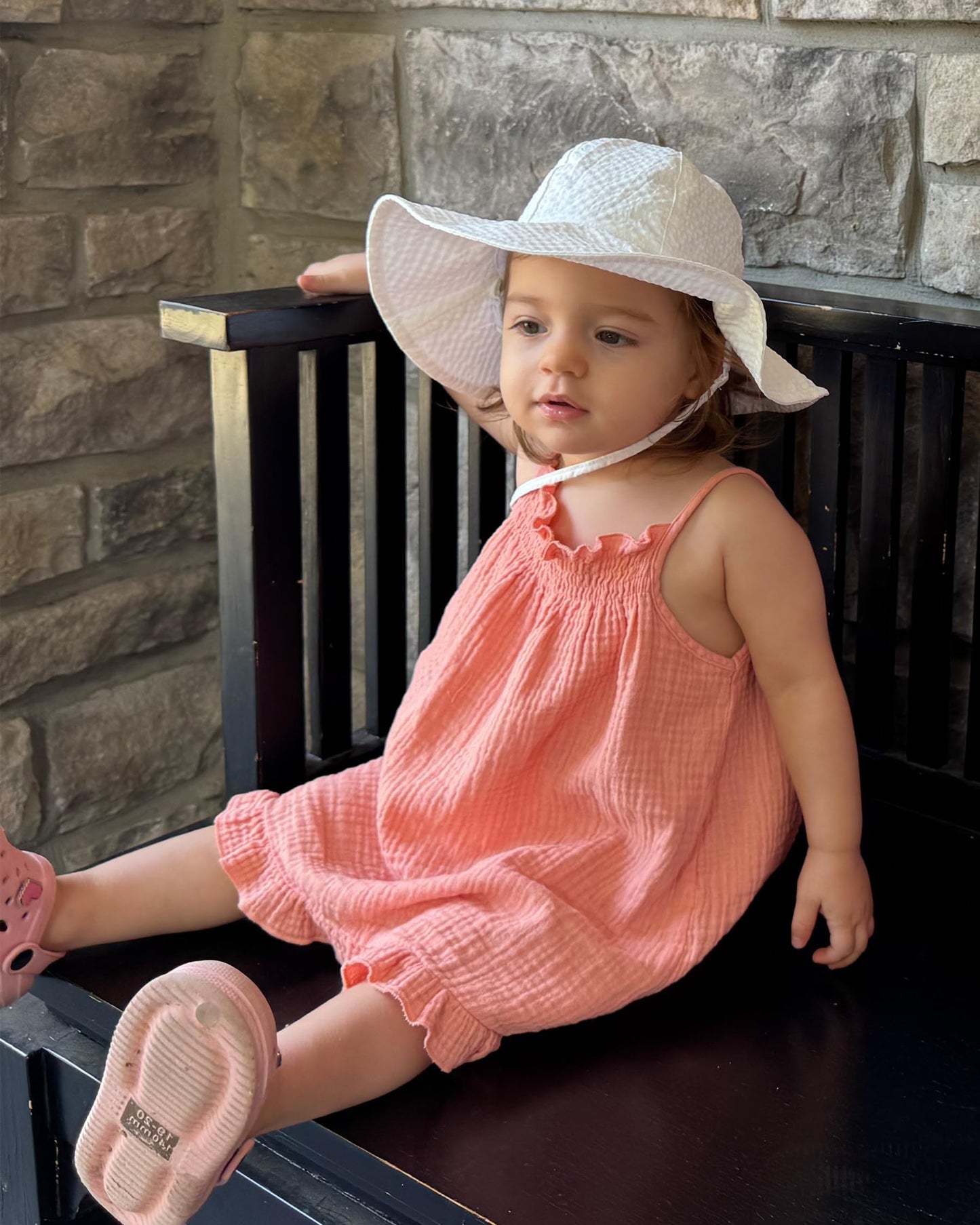 Baby Sun Hat Toddler Girl Beach Hat Adjustable Outdoor Summer Hat UPF 50+ Sun Protection Wide Brim Infant Kids (US, Age, 6 Months, 24 Months, Pink/White)