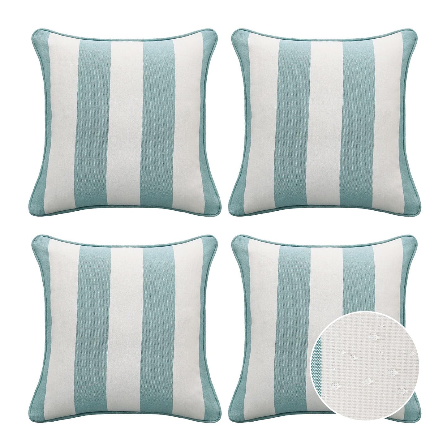 Decorative Outdoor Water Repellent Throw Pillows with Inserts, Set of 4, 18" x18" Pillows for Patio, Backyard, Bed, Couch, and Patio Furniture, Turquoise Stripe