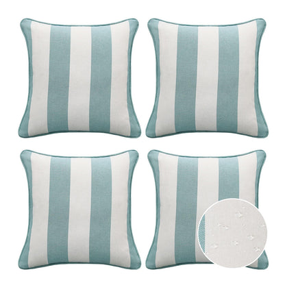 Decorative Outdoor Water Repellent Throw Pillows with Inserts, Set of 4, 18" x18" Pillows for Patio, Backyard, Bed, Couch, and Patio Furniture, Turquoise Stripe