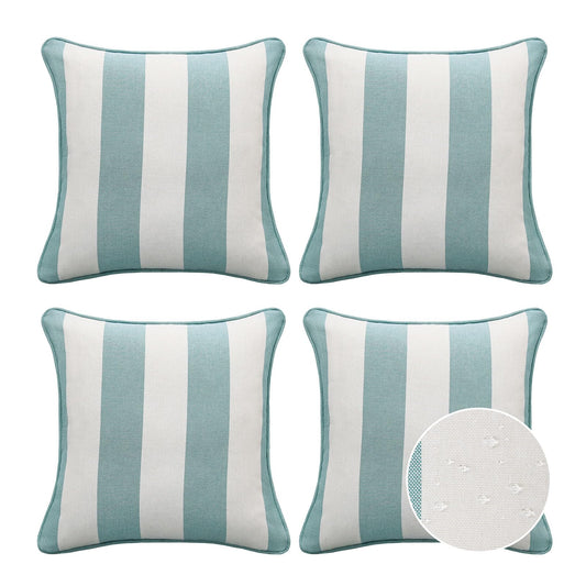 Decorative Outdoor Water Repellent Throw Pillows with Inserts, Set of 4, 18" x18" Pillows for Patio, Backyard, Bed, Couch, and Patio Furniture, Turquoise Stripe