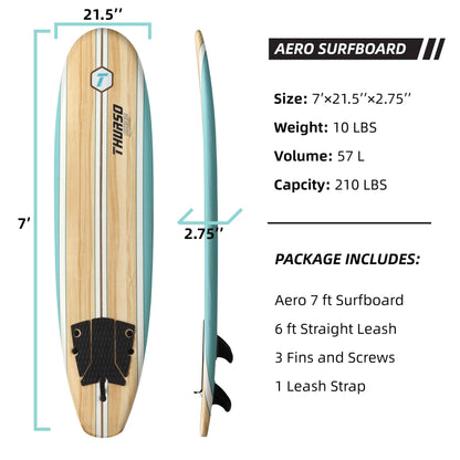 THURSO SURF Aero 7ft Soft Top Foam Surfboard for Beginner Adults and Kids Lightweight Shortboard for Surfing Beach Fun and Water Sports – Durable, Stable, and Easy to Ride for All Levels Surfers